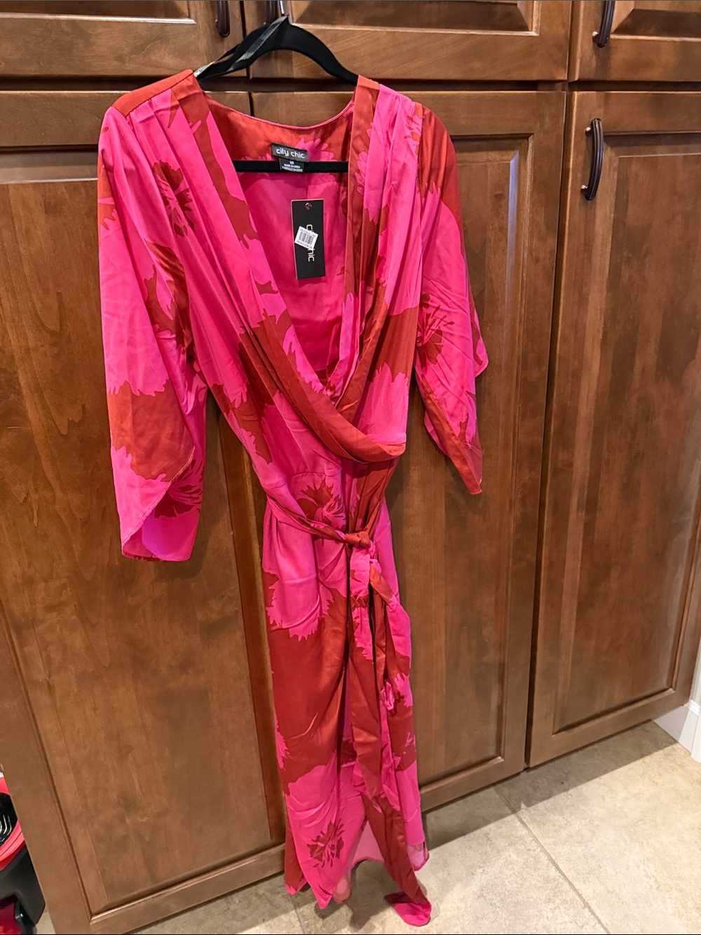 City Chic Pink & Red Floral Wrap Dress - NWT
